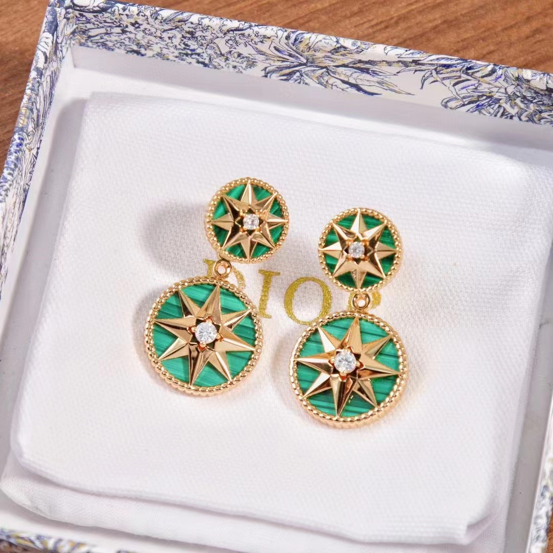 Dior Women CD Rose Des Vents Earring Yellow Gold Diamonds Malachite