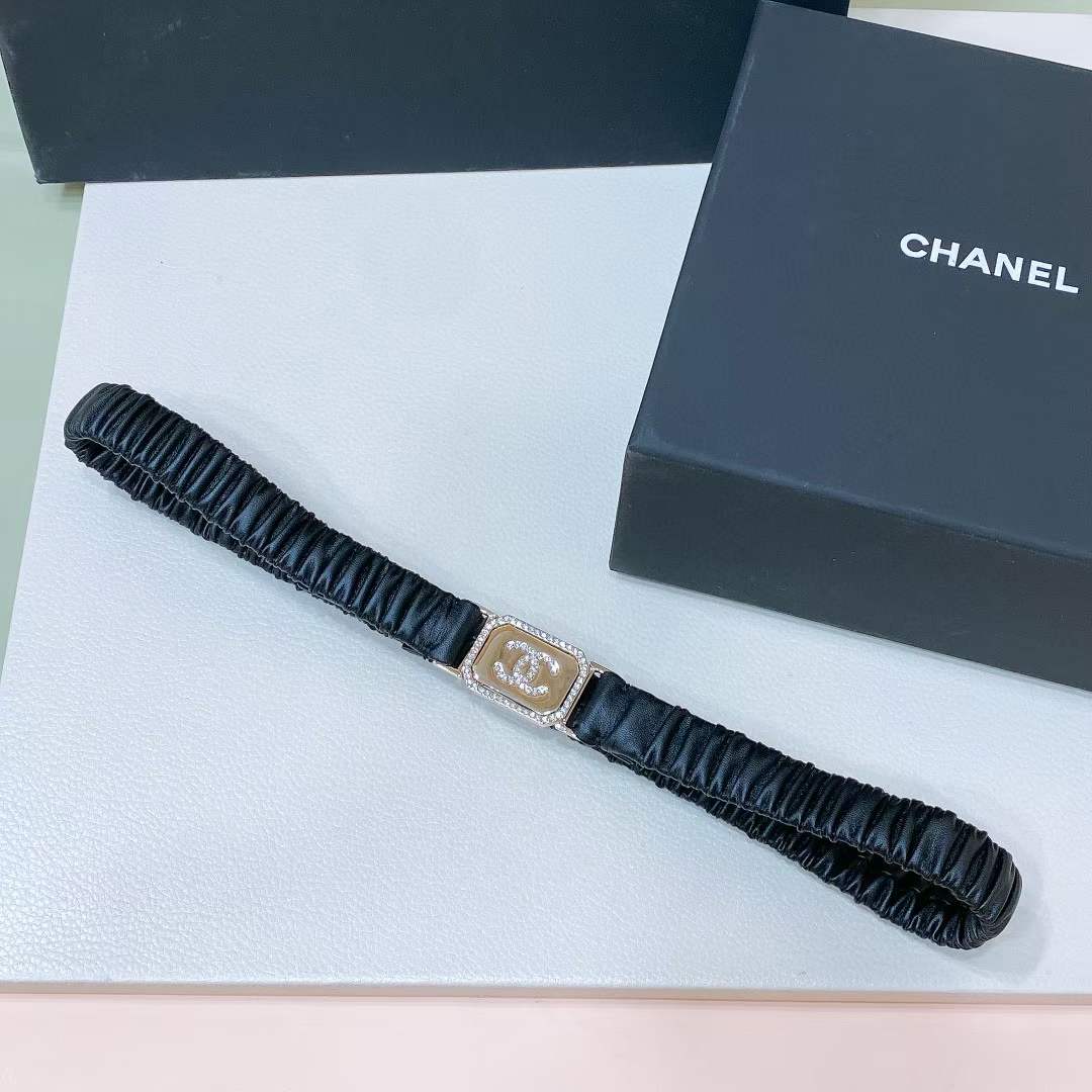 Chanel CC Women Belt Black Lambskin Gold-Tone Metal Strass