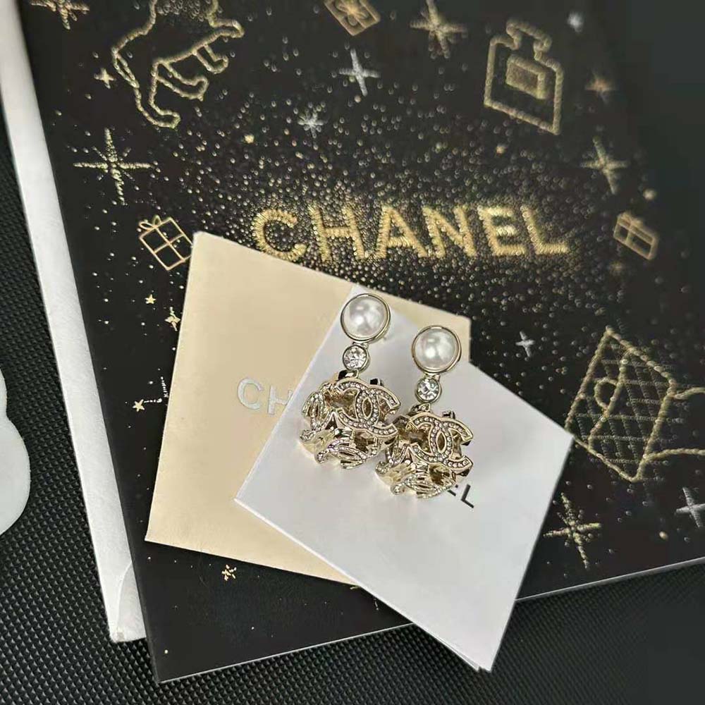 Chanel Women Pendant Earrings Metal Glass Pearls and Strass