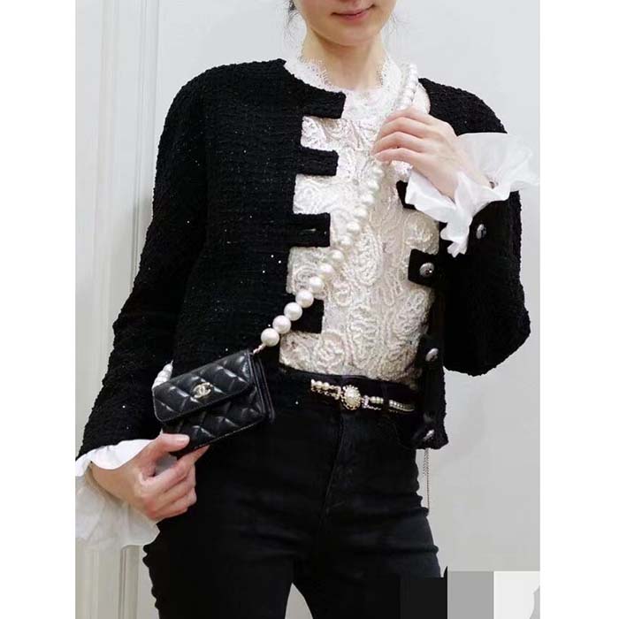 Chanel Women CC Chain Belt Calfskin Glass Pearls Black Pearly White Crystal Gold-Tone Metal Strass
