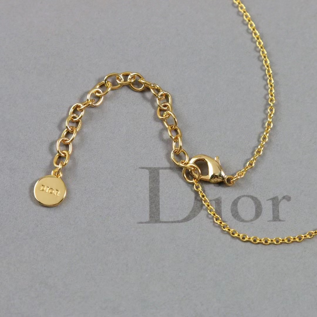 Dior Women Petit CD Necklace Pink-Finish Metal White Crystals