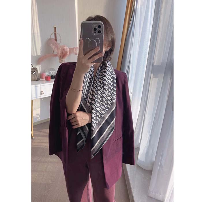 Dior Women CD Dior Oblique Diortwin 90 Square Burgundy Navy Blue Silk Twill