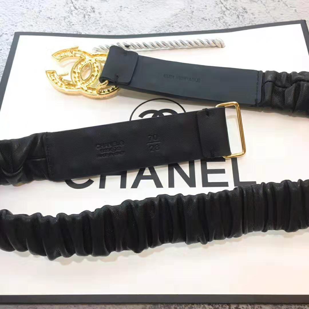 Chanel Women Goatskin & Gold-Tone Metal Belt-Black