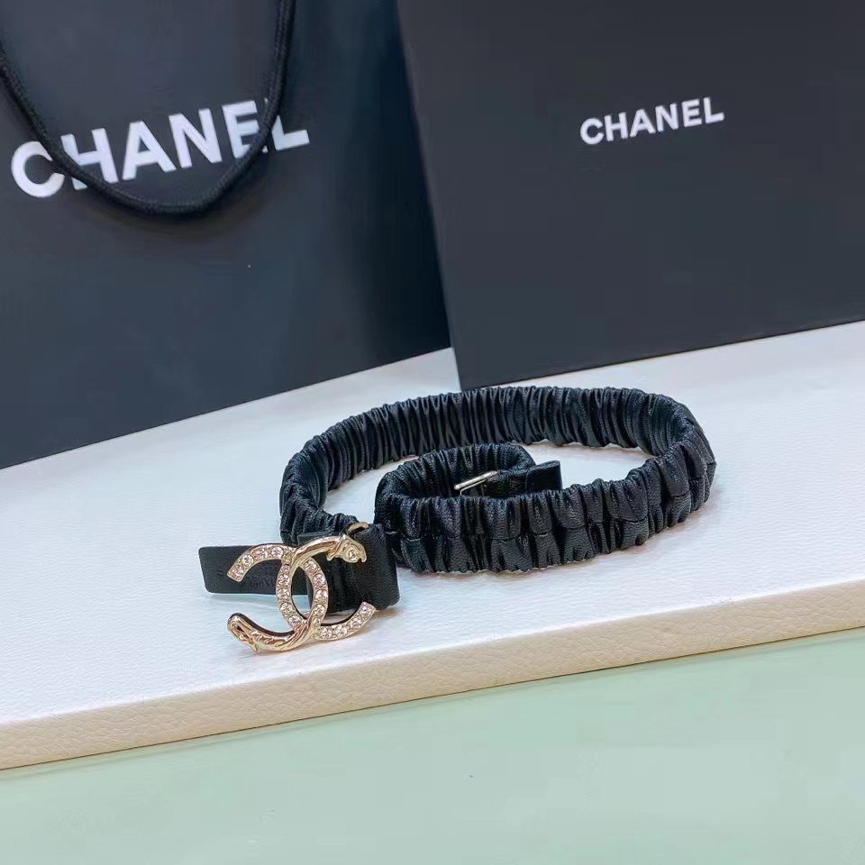 Chanel CC Women Belt Lambskin Gold-Tone Metal Strass Black