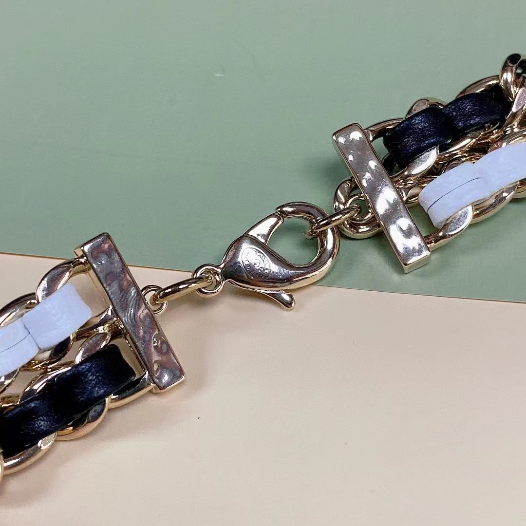 Chanel Women CC Belt Gold Tone Metal Black White Calfskin Lambskin Leather