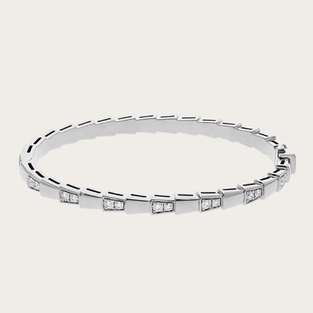 Bvlgari Women Serpenti Viper 18 KT White Gold Bracelet Set with Demi Pave Diamonds