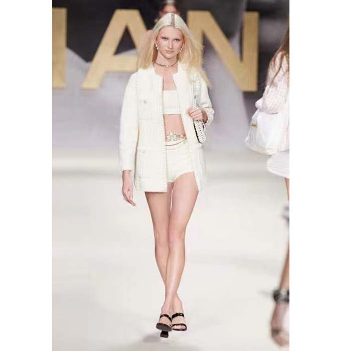 Chanel Women CC Chain Belt Gold Metal Resin Glass Pearls Strass Black Calfskin Leather