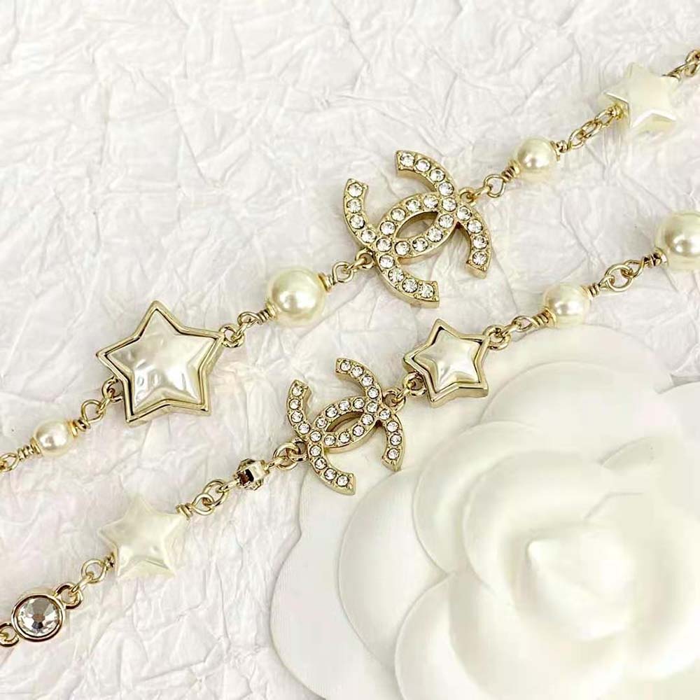 Chanel Women Long Necklace in Metal Resin Glass Pearls and Strass