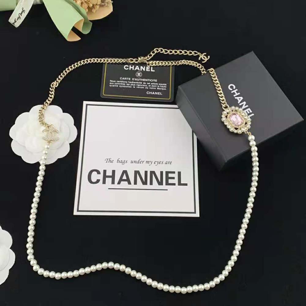 Chanel Women Long Necklace in Metal Resin Glass Pearls and Strass
