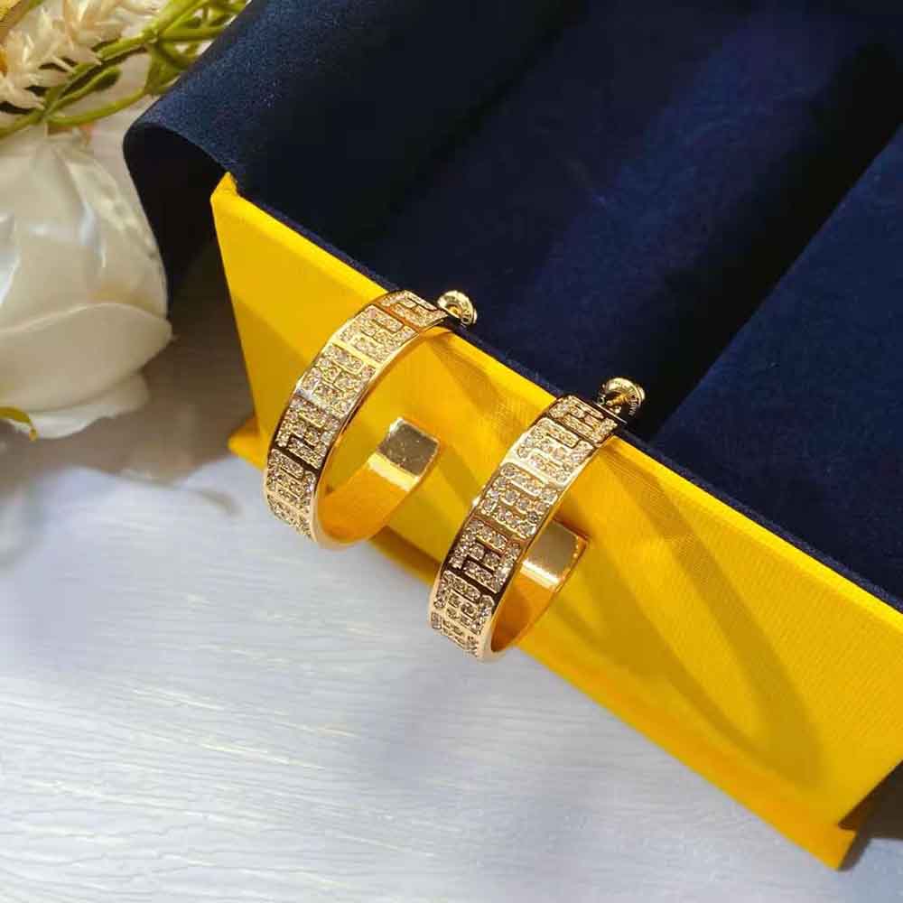 Fendi Women Hoop Earrings with FF Motif Gold-Colored