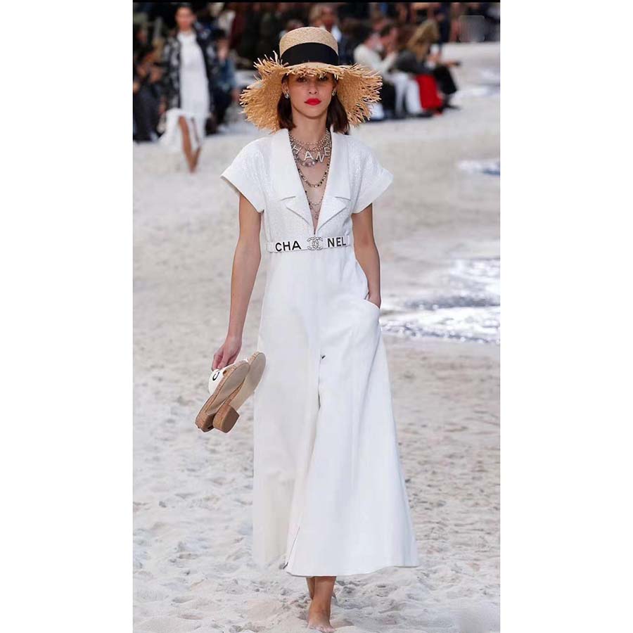 Chanel Women Goatskin & Gold-Tone Metal Belt-White