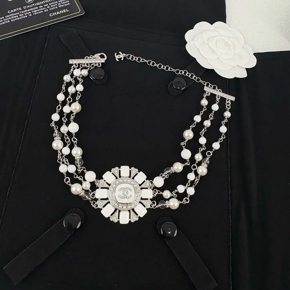 Chanel Women Choker Metal Resin Glass Pearls Natural Stones Strass