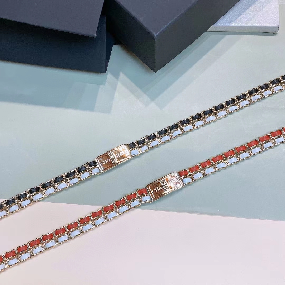 Chanel Women CC Belt Gold Tone Metal Black White Calfskin Lambskin Leather