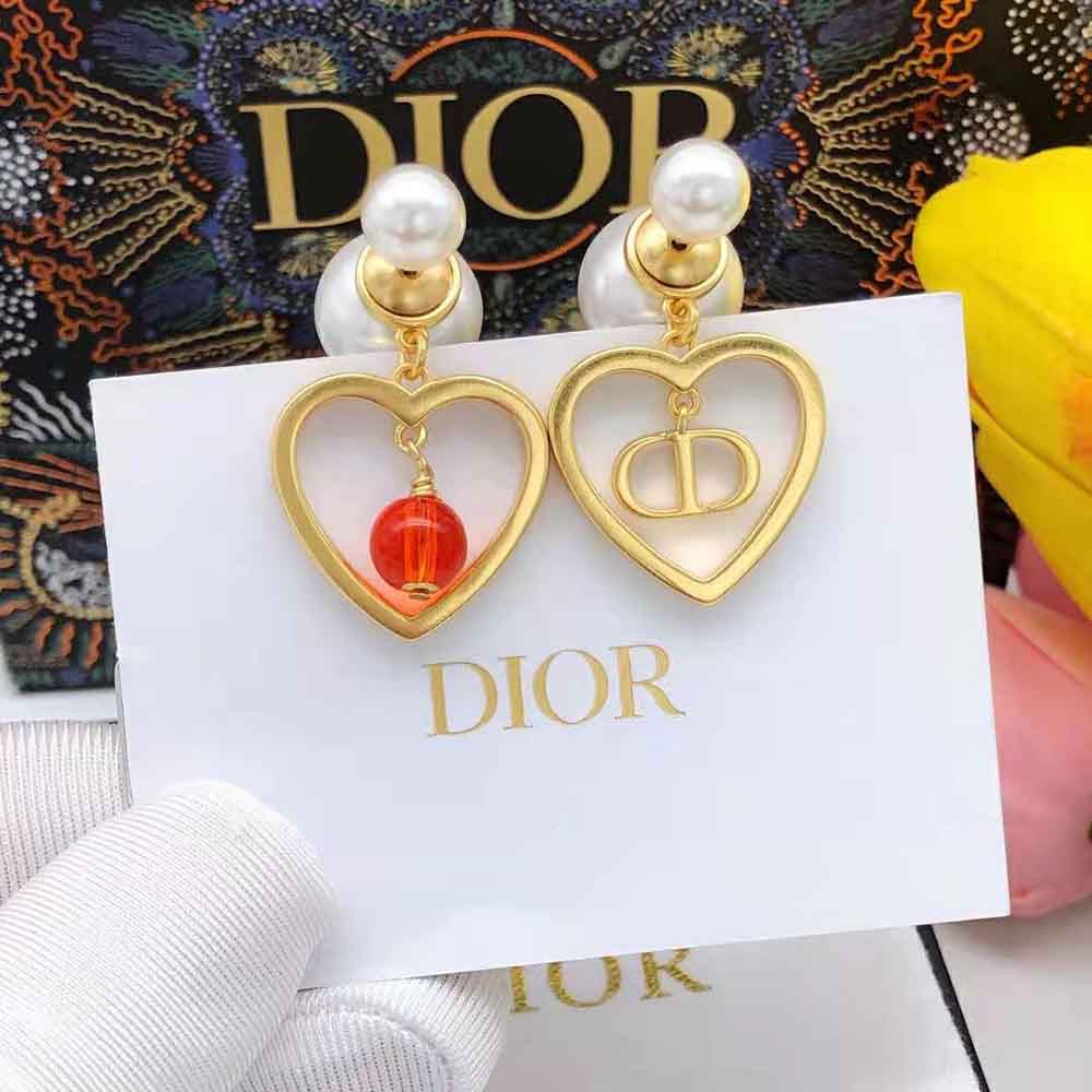 Dior Women Tribales Earrings Gold-Finish Metal with White Resin Pearls