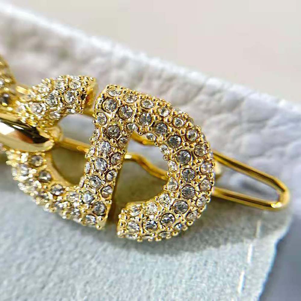 Dior Women CD Navy Barrette Gold-Finish Metal and White Crystals