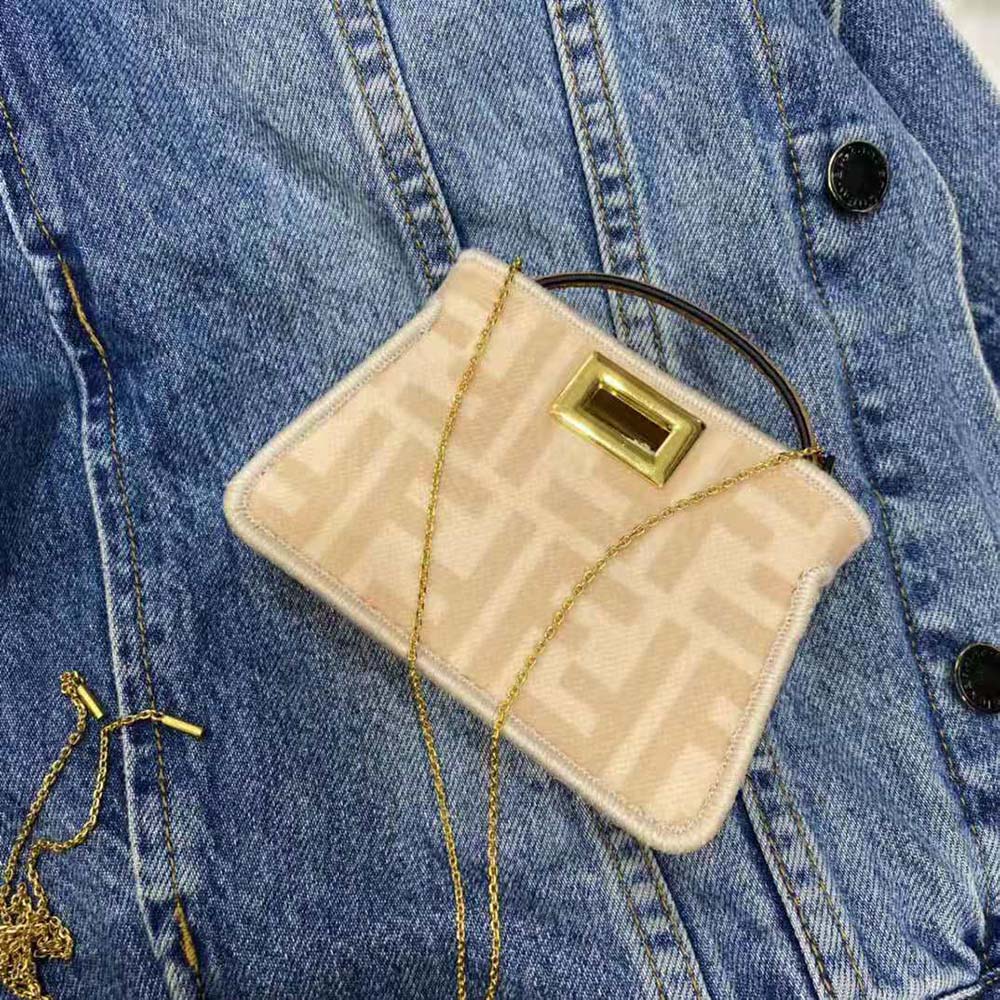 Fendi Women Nano Peekaboo Charm Beige Wool Charm-Pink