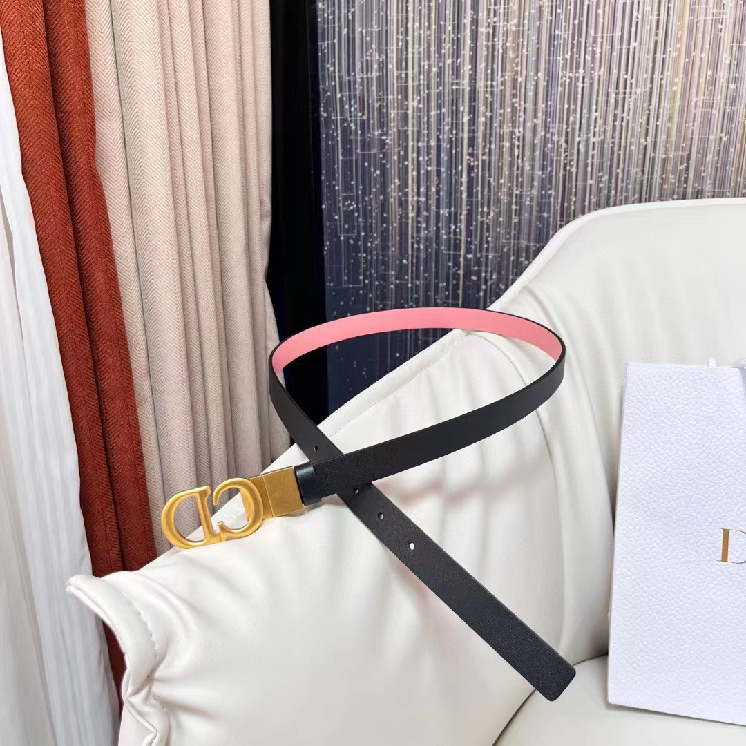 Dior CD Unisex 30 Montaigne Reversible Belt Black Ethereal Pink Smooth Calfskin 20 MM Width