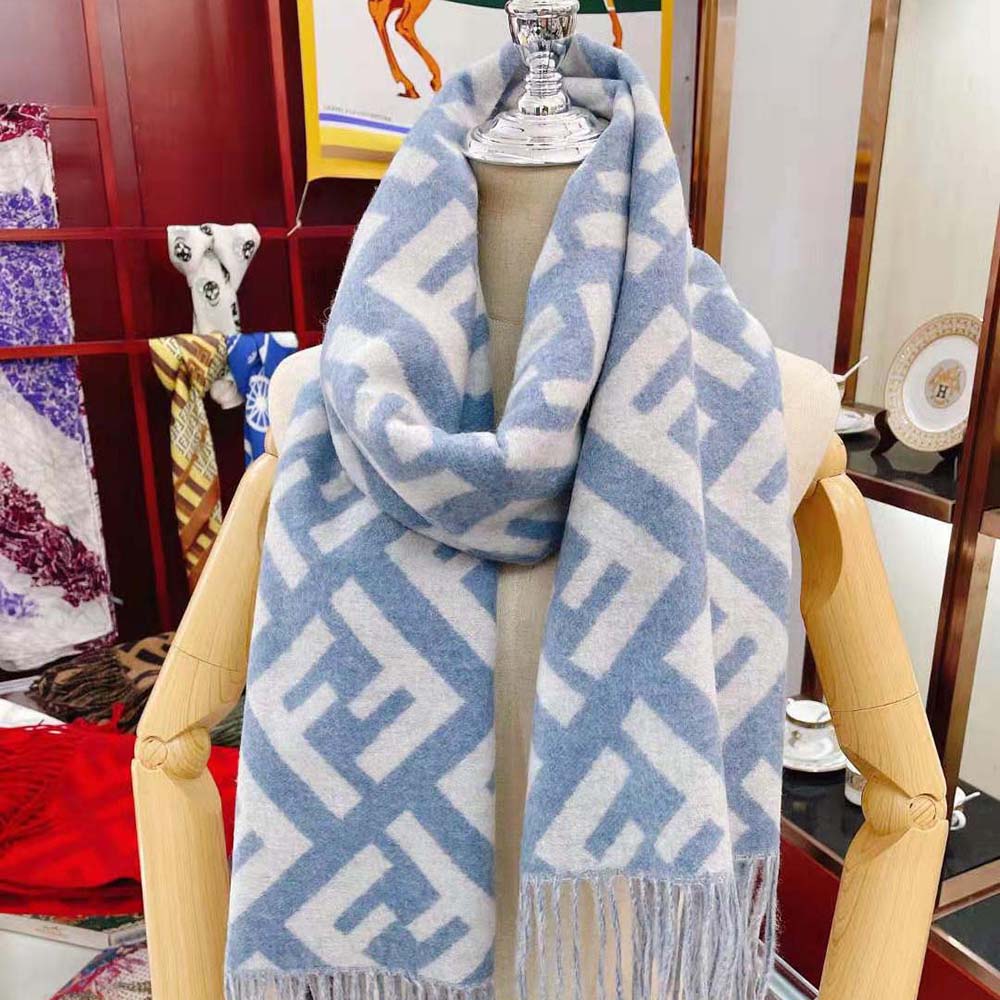 Fendi Women FF Scarf Light Blue Cashmere Scarf