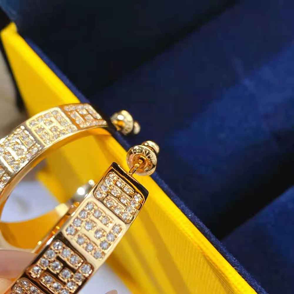 Fendi Women Hoop Earrings with FF Motif Gold-Colored