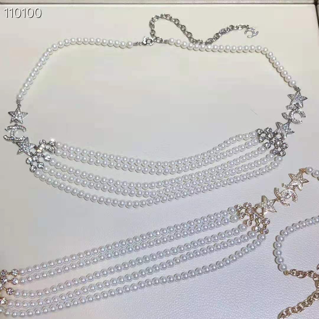 Chanel Women Gold-Tone Metal Pearls & Strass Silver & Crystal Belt