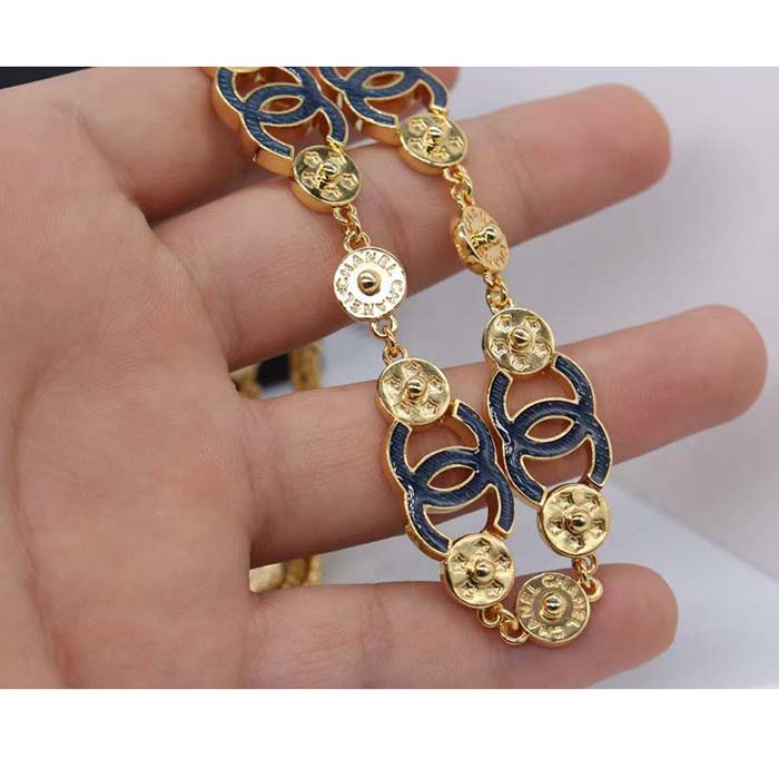 Chanel Women CC Chain Belt Metal Gold Blue Ref. ABC749 B15375 NU456