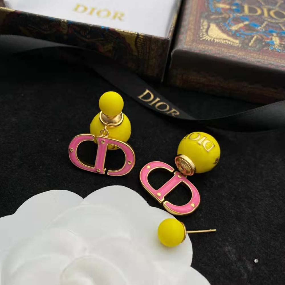 Dior Women Tribales Earring Gold-Finish Metal with Fluorescent Yellow Lacquer