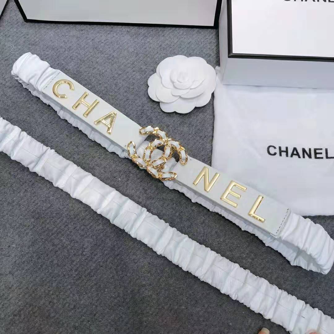 Chanel Women Goatskin & Gold-Tone Metal Belt-White