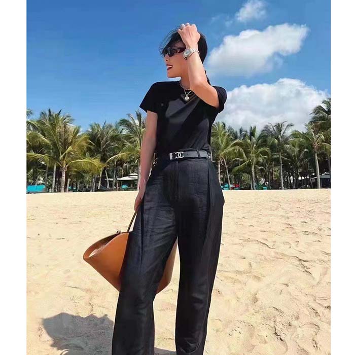 Chanel Women CC Chain Belt Calfskin Leather Silver-Tone Metal Strass Black