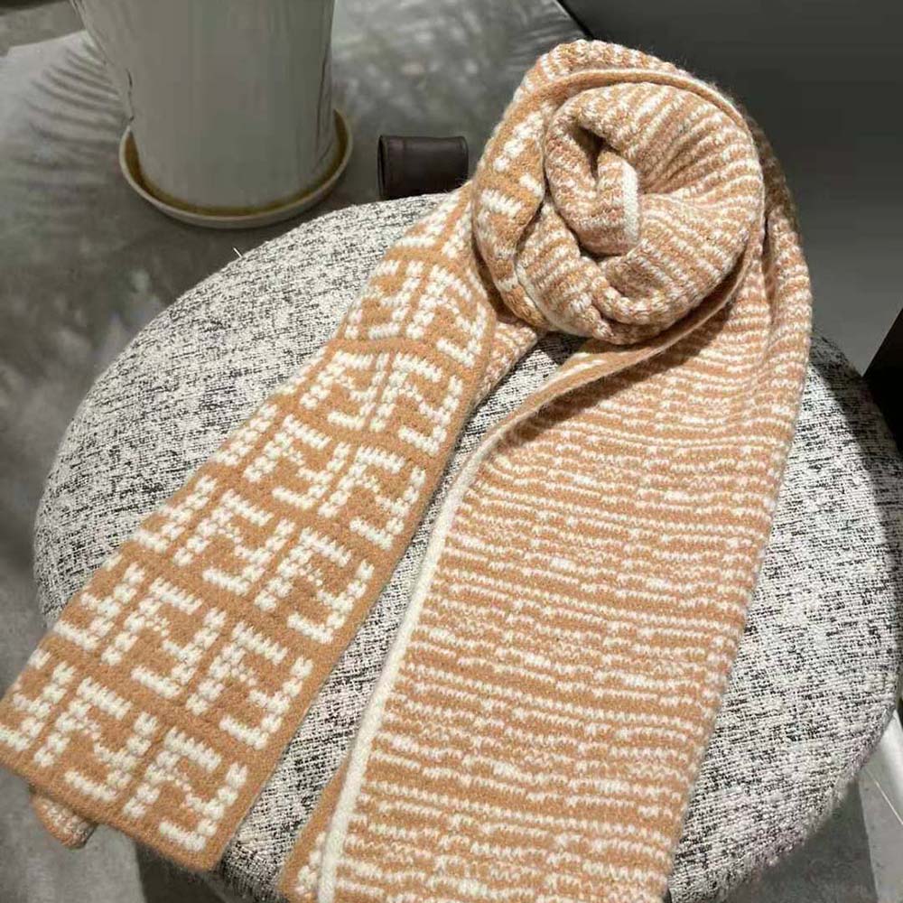 Fendi Women FF Scarf Beige Cashmere Scarf