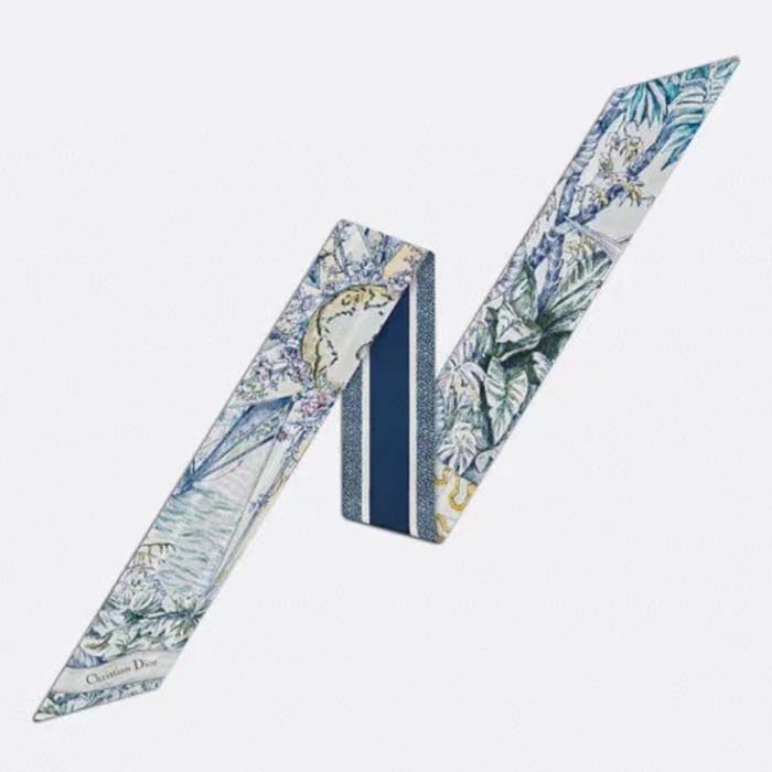 Dior Women CD Rêve D’Infini Mitzah Scarf Blue Multicolor Silk Twill
