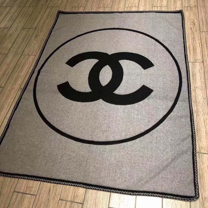 Chanel Unisex CC Cotton Wool Tweed Beige Black Multifunction Blanket Scarf