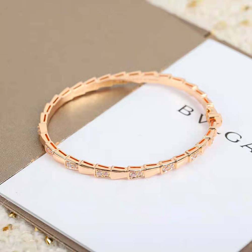 Bvlgari Women Serpenti Viper 18 KT Rose Gold Bracelet Set with Demi Pave Diamonds