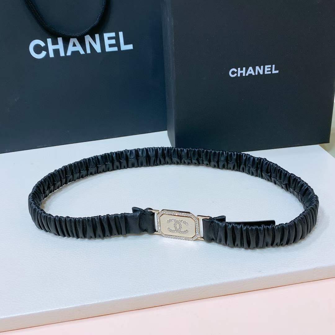 Chanel CC Women Belt Black Lambskin Gold-Tone Metal Strass