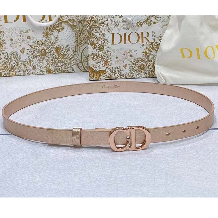 Dior Unisex CD Dior Or Saddle Belt Metallic Pink Smooth Calfskin 20 MM