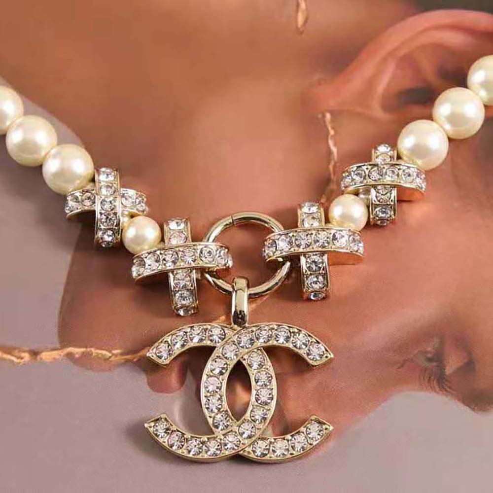 Chanel Women Pendant Earrings in Metal Glass Pearls & Strass