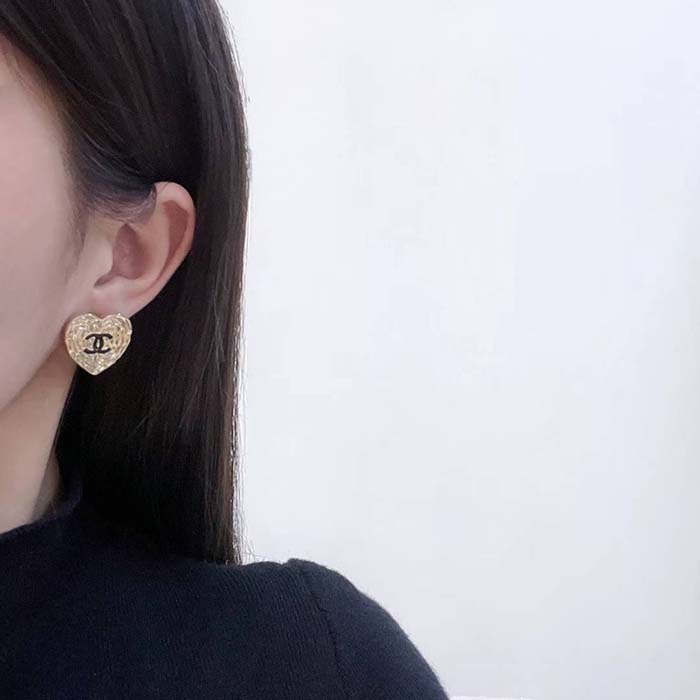 Chanel Women CC Pendant Earrings Black Metal Strass Gold Crystal