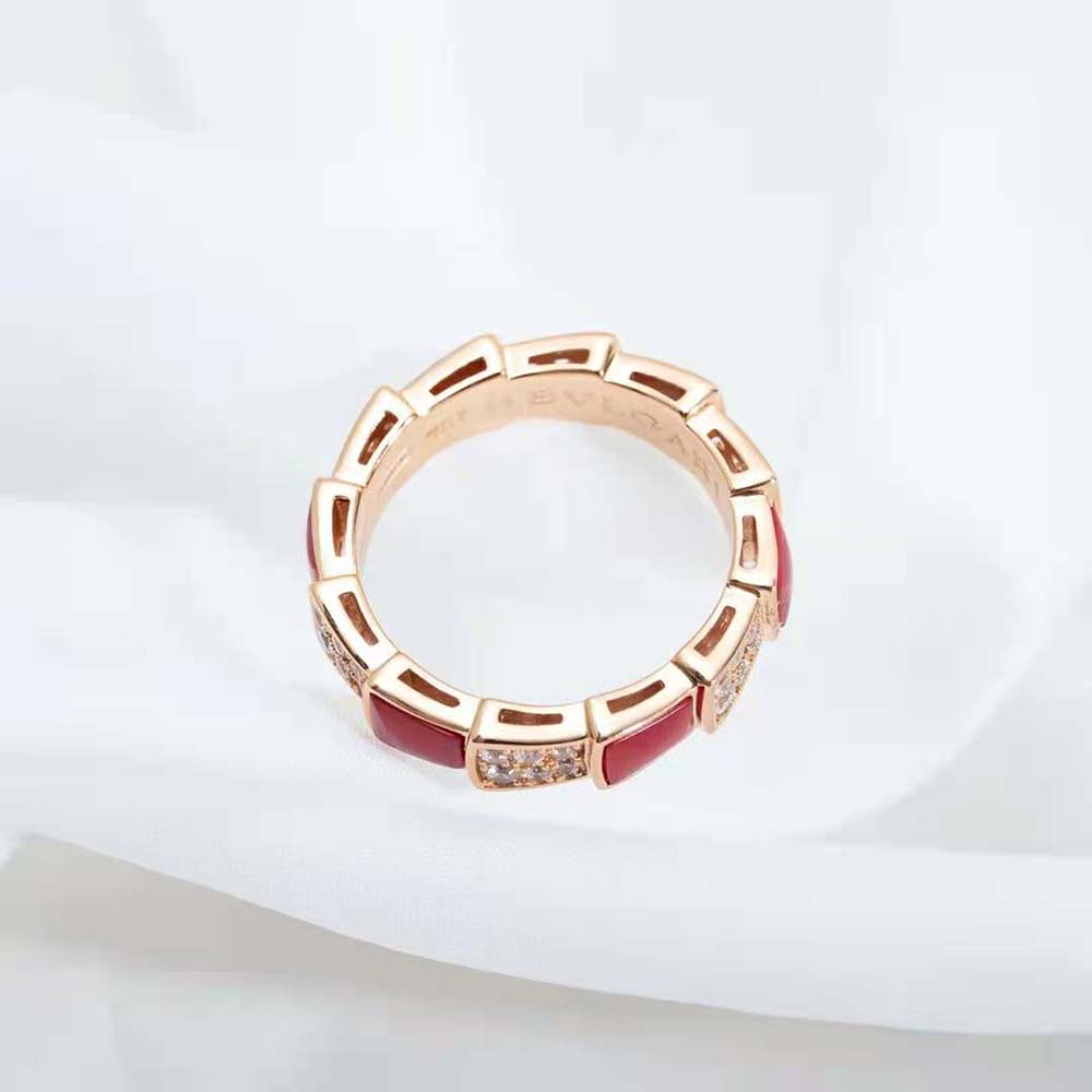 Bvlgari Women Serpenti Viper Band Ring in 18 KT Rose Gold-Red