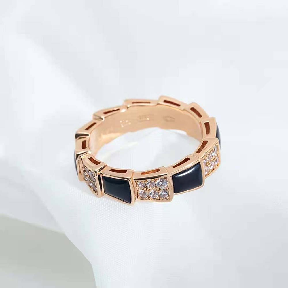 Bvlgari Women Serpenti Viper Band Ring in 18 KT Rose Gold-Black