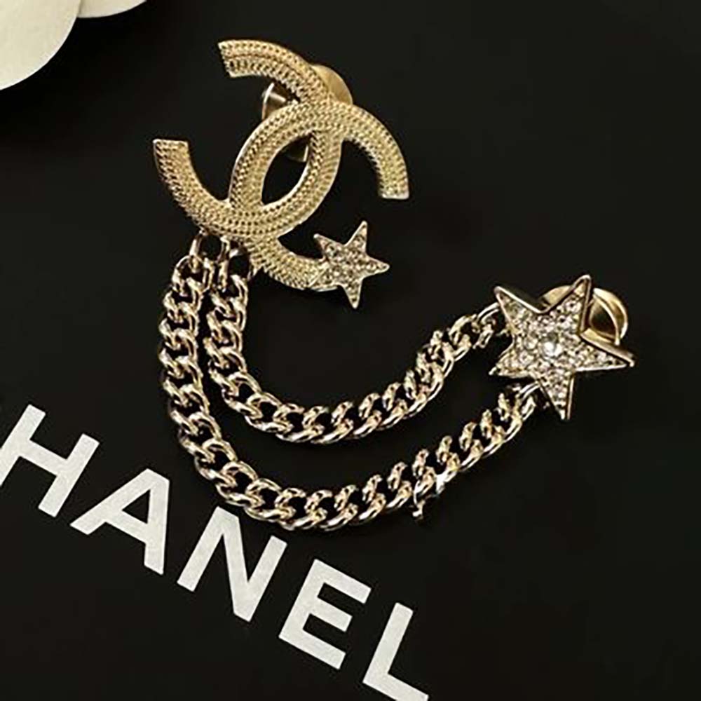 Chanel Women CC Brooch Metal Resin Diamantés Stars Gold Tone Metal