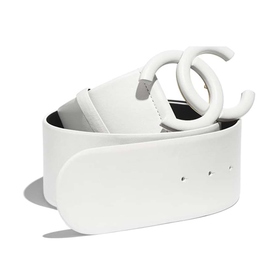 Chanel Women Lambskin & White-Tone Metal Belt-White