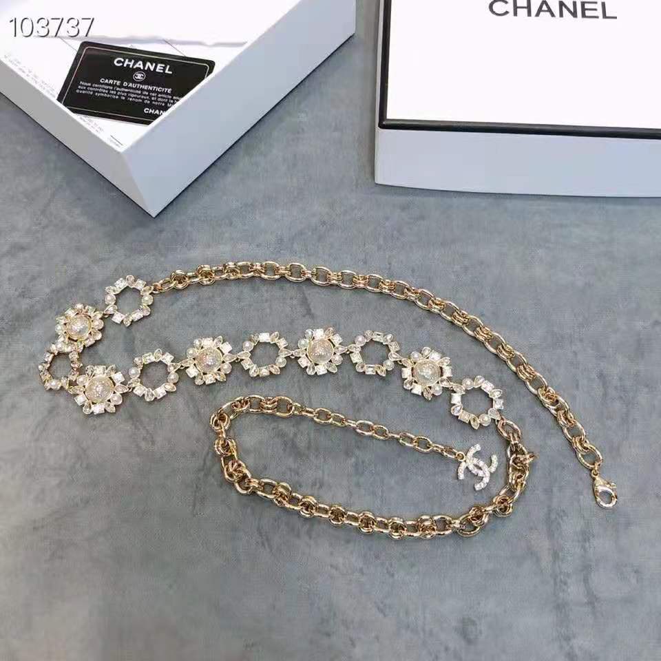 Chanel Women Metal Glass Pearls Strass & Resin Belt-Gold