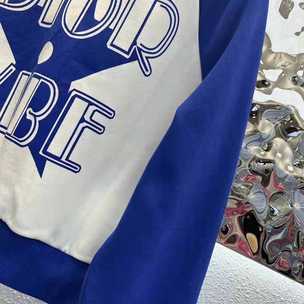 Dior Women Vibe Bomber Jacket Fluorescent Blue and White Technical Cashmere Jacquard