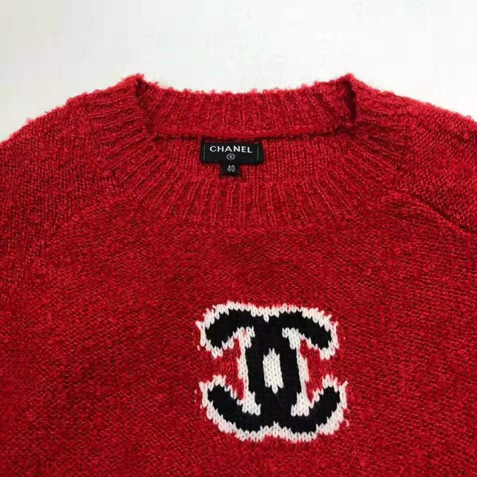 Chanel Women Pullover Wool and Mixed Fibers & Cashmere Sweater-Red