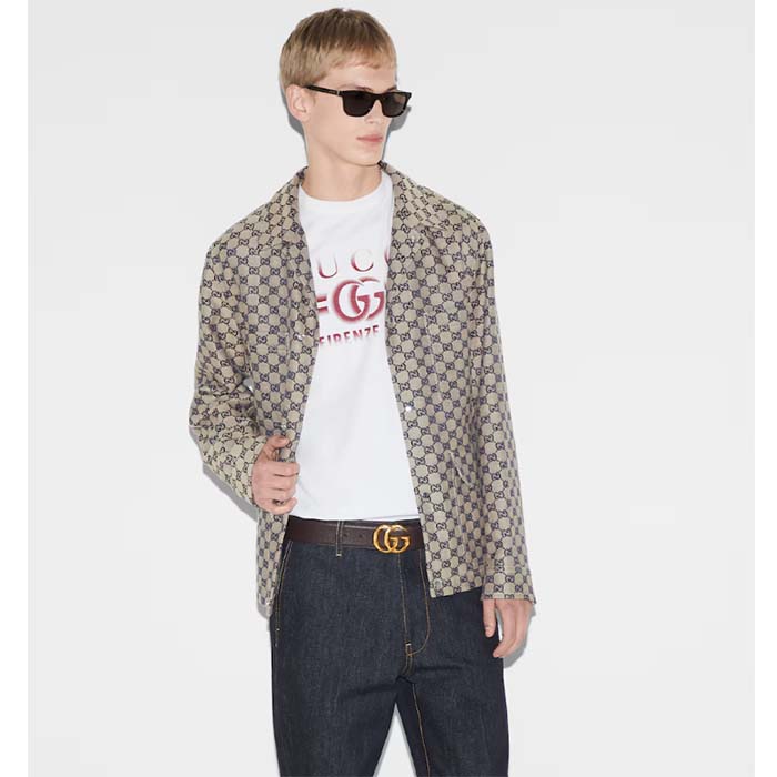 Gucci Men GG Cotton Jersey T-Shirt Gucci Print Red White Crewneck Short Sleeves