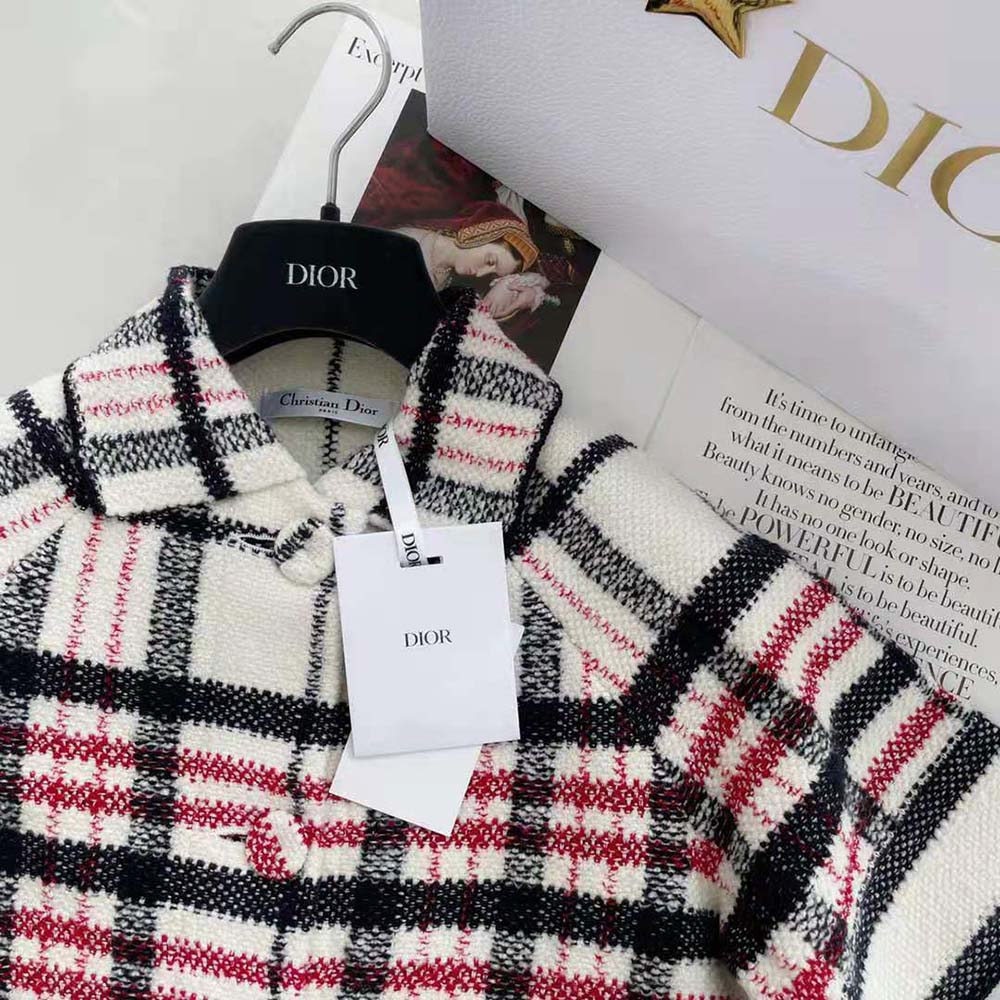 Dior Women Short-Sleeved Jacket Tricolor Check N Dior Technical Cotton and Wool Knit
