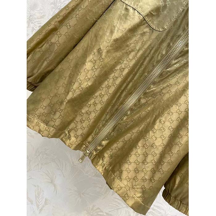 Gucci Women GG Hooded Jacket Light Camel GG Nylon Jacquard