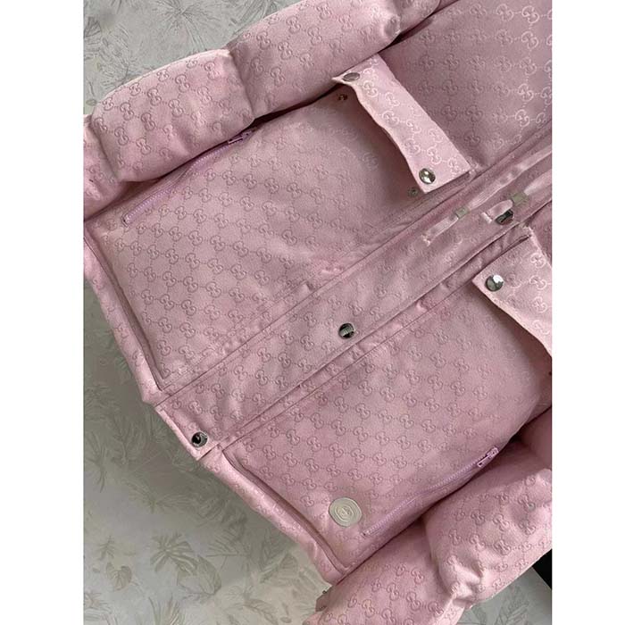Gucci Women GG Cotton Canvas Puffer Jacket Light Pink GG Lined Interlocking G Two Front Pockets