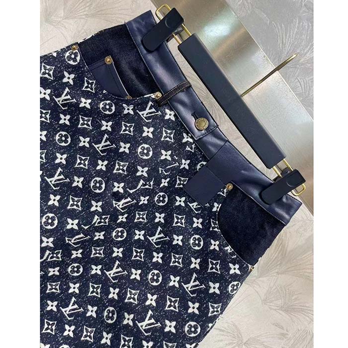 Louis Vuitton Women LV Monogram Denim Midi Skirt Cotton Navy