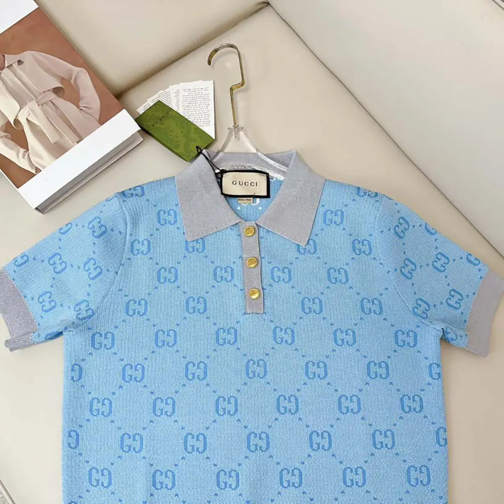 Gucci Women GG Wool Jacquard Polo-Blue 773631XKDK54576
