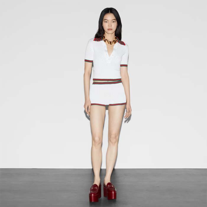 Gucci GG Women Cotton Lace Shorts Web Slip Lining Elastic Waistband